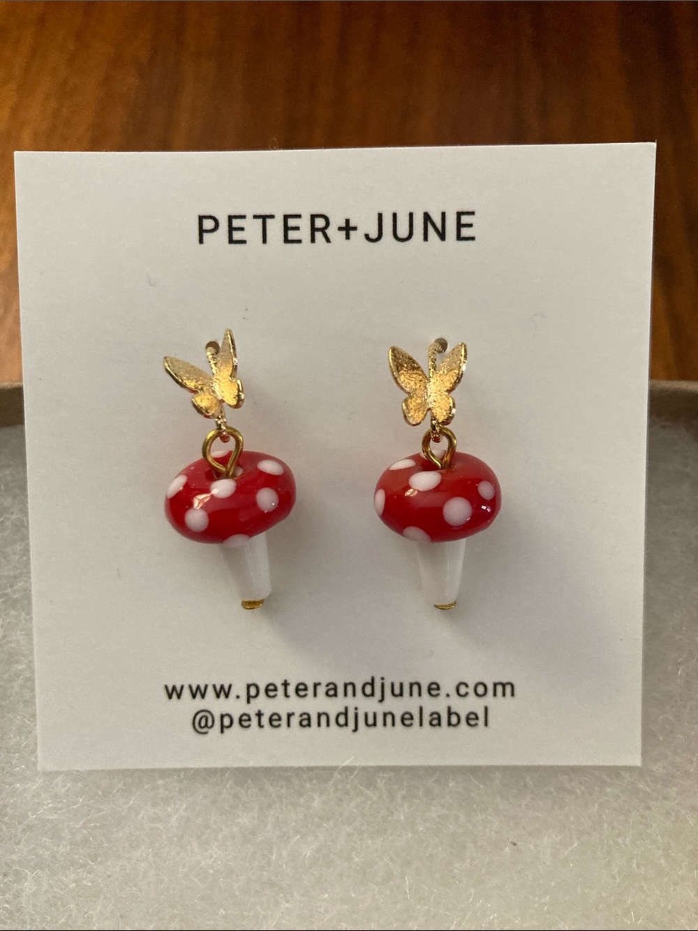 Red Polka Dot Mushroom Drop Earrings Aminita butterfly